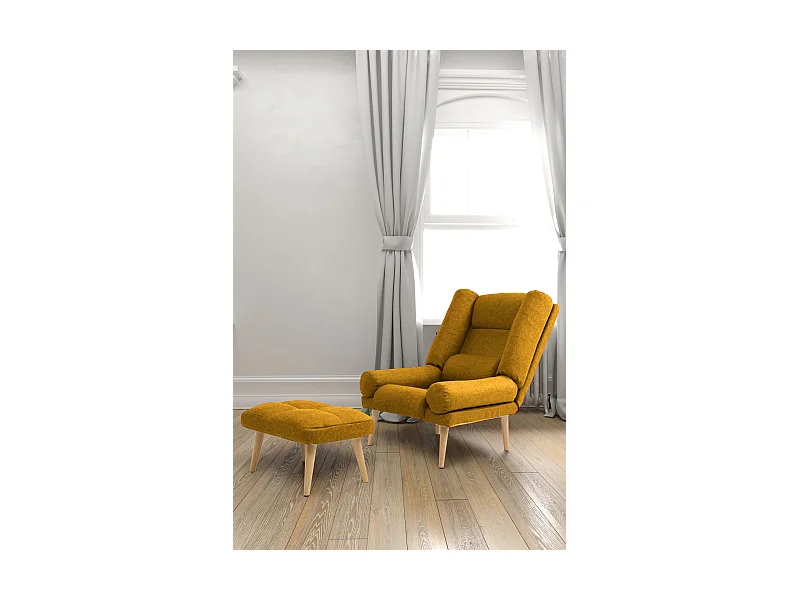 Liegesessel Sessel Relaxsessel Lola mit Fußhocker Rückenlehne 5-stufig einstellbar Farbe: Samoa 05 - dunkelgelb