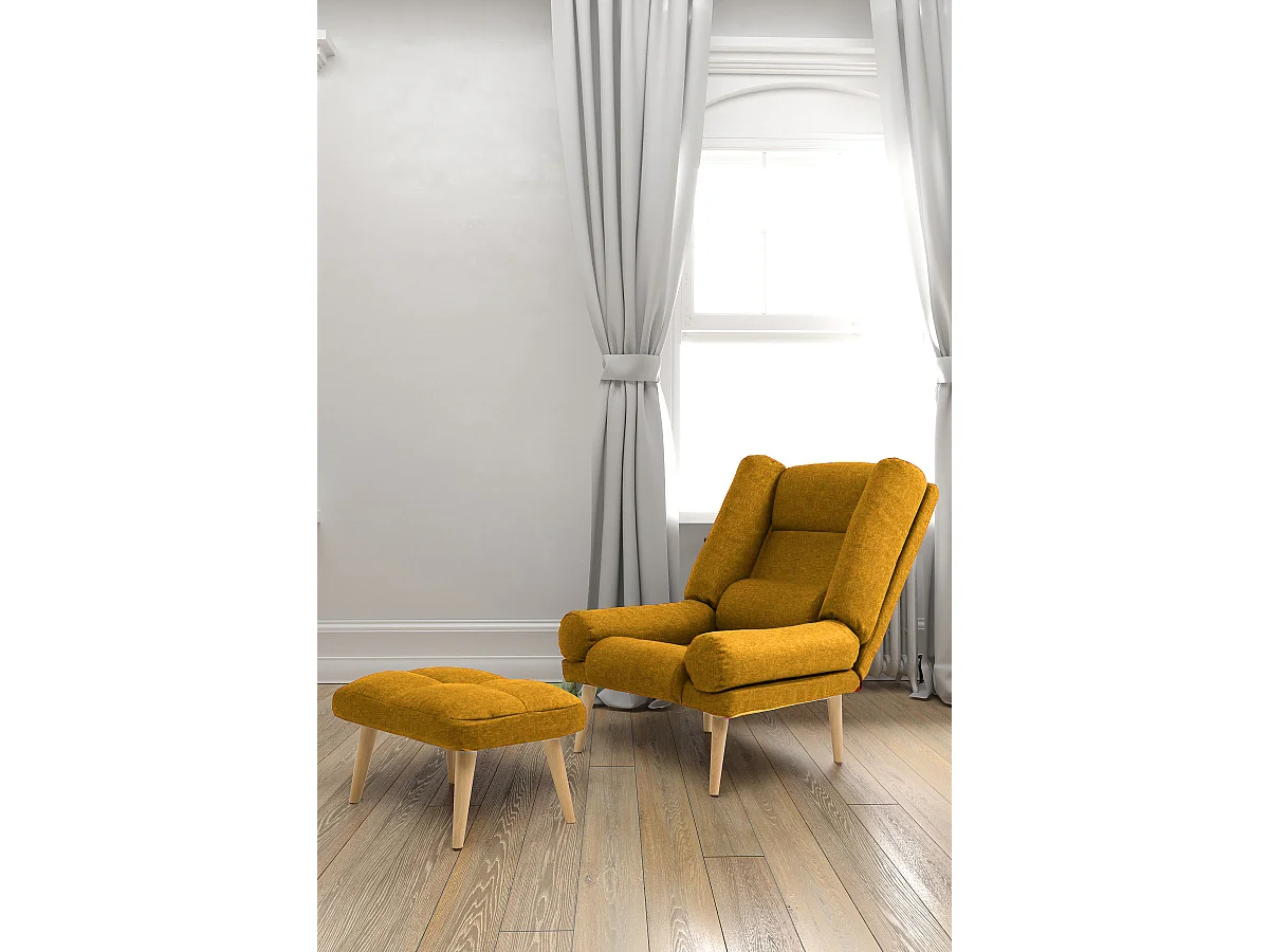 Liegesessel Sessel Relaxsessel Lola mit Fußhocker Rückenlehne 5-stufig einstellbar Farbe: Samoa 05 - dunkelgelb