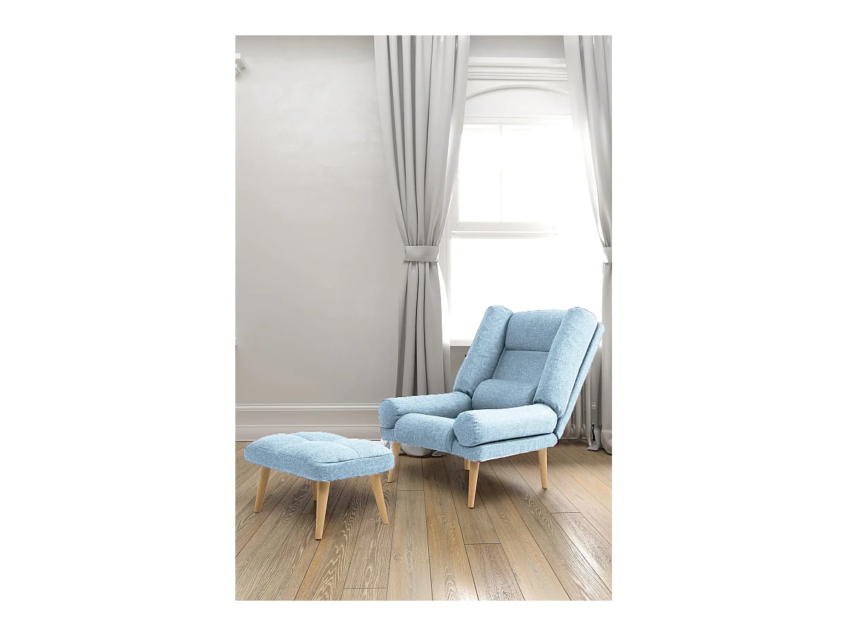 Liegesessel Sessel Relaxsessel Lola mit Fußhocker Rückenlehne 5-stufig einstellbar Farbe: Samoa 08 - hellblau