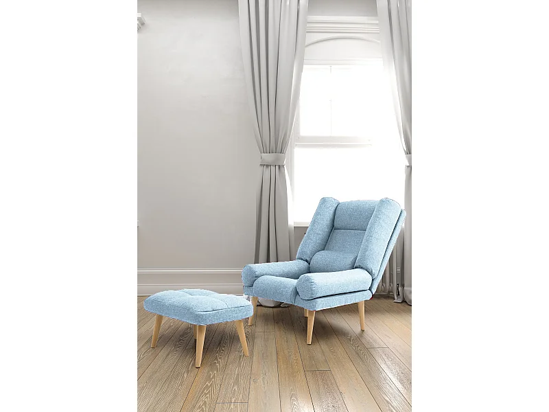 Liegesessel Sessel Relaxsessel Lola mit Fußhocker Rückenlehne 5-stufig einstellbar Farbe: Samoa 08 - hellblau