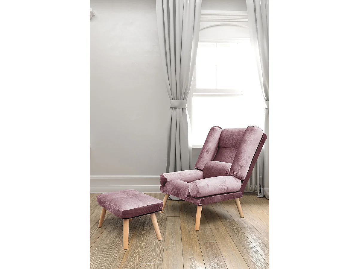 Liegesessel Sessel Relaxsessel Lola mit Fußhocker Rückenlehne 5-stufig einstellbar Farbe: Amor Velvet 4308 - rosa