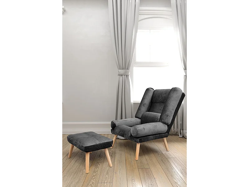 Liegesessel Sessel Relaxsessel Lola mit Fußhocker Rückenlehne 5-stufig einstellbar Farbe: Amor Velvet 4321 - dunkelgrau