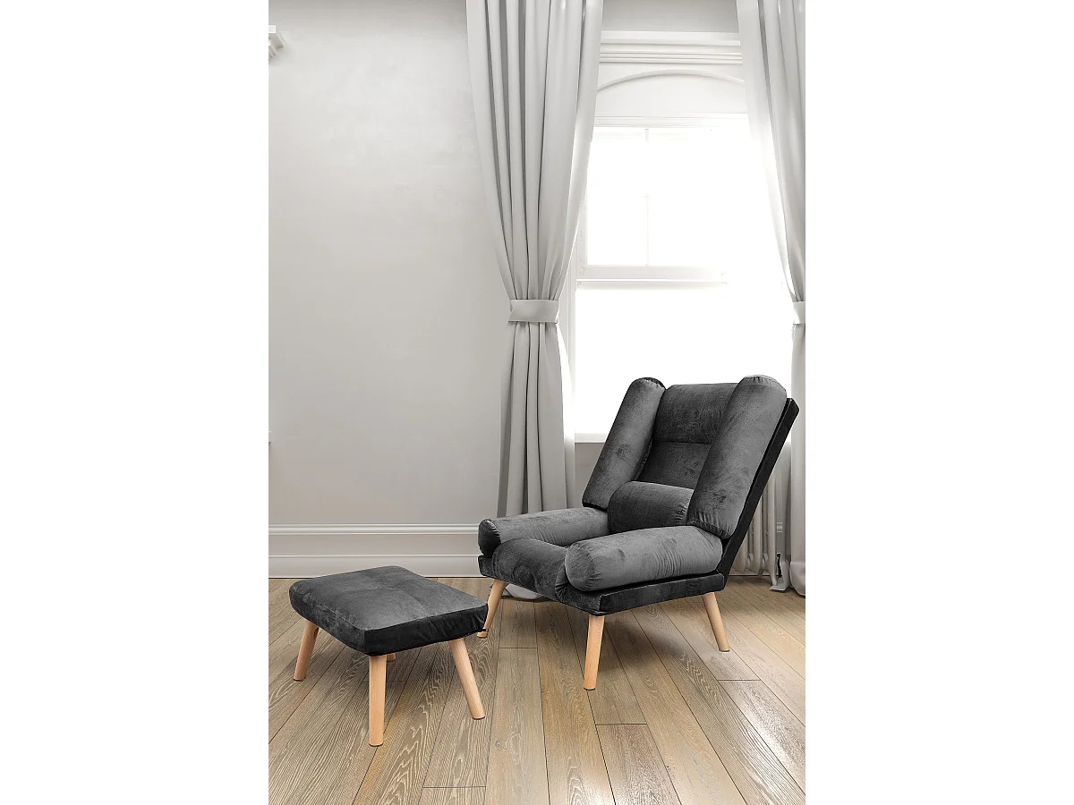 Liegesessel Sessel Relaxsessel Lola mit Fußhocker Rückenlehne 5-stufig einstellbar Farbe: Amor Velvet 4321 - dunkelgrau