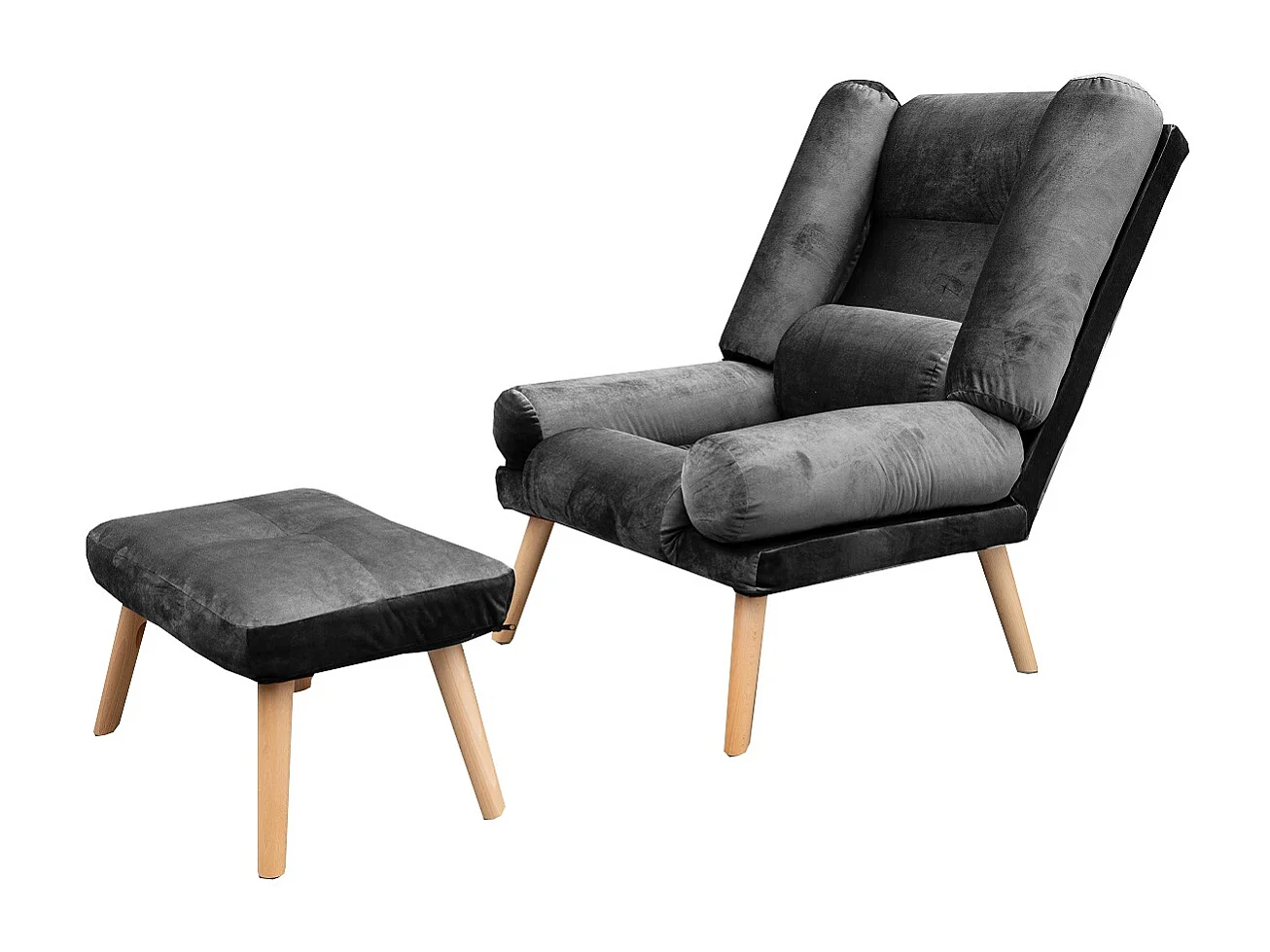 Liegesessel Sessel Relaxsessel Lola mit Fußhocker Rückenlehne 5-stufig einstellbar Farbe: Amor Velvet 4321 - dunkelgrau