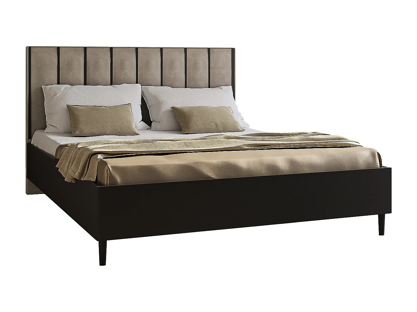 Doppelbett Luk I 160 x 200 cm ohne Matratze Bett mit Lattenrost Jugendbett Kopfteil mit Bettkasten ohne Nachttisch (schwarz, Jasmine 21 - beige)