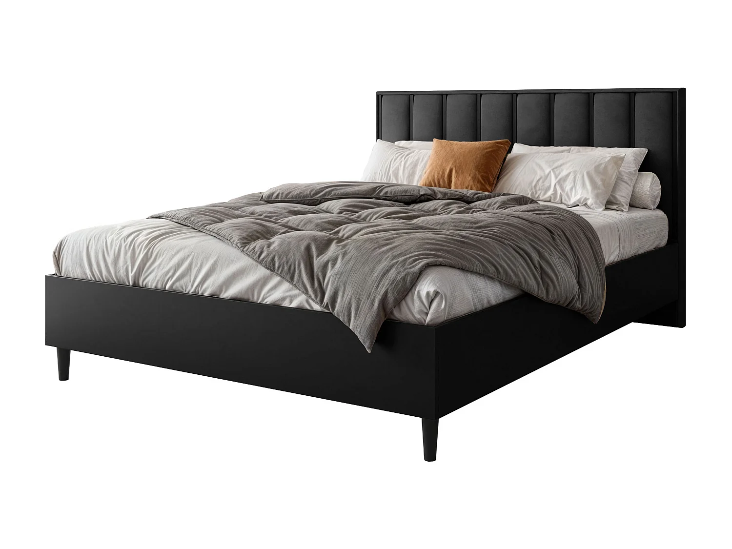 Doppelbett Luk I 160 x 200 cm ohne Matratze Bett mit Lattenrost Jugendbett Kopfteil mit Bettkasten ohne Nachttisch (schwarz, Jasmine 100 - schwarz)