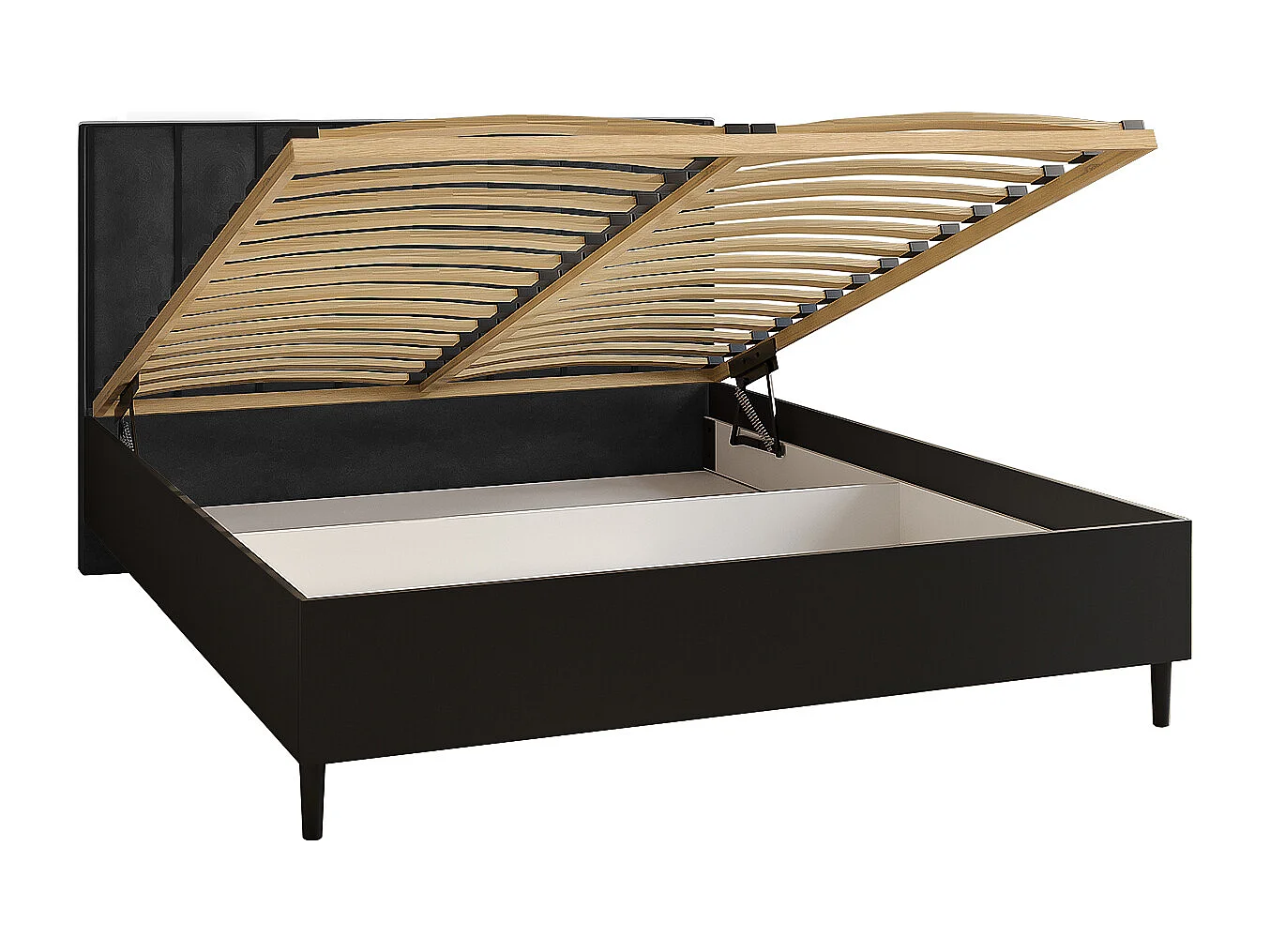 Doppelbett Luk I 160 x 200 cm ohne Matratze Bett mit Lattenrost Jugendbett Kopfteil mit Bettkasten ohne Nachttisch (schwarz, Jasmine 100 - schwarz)