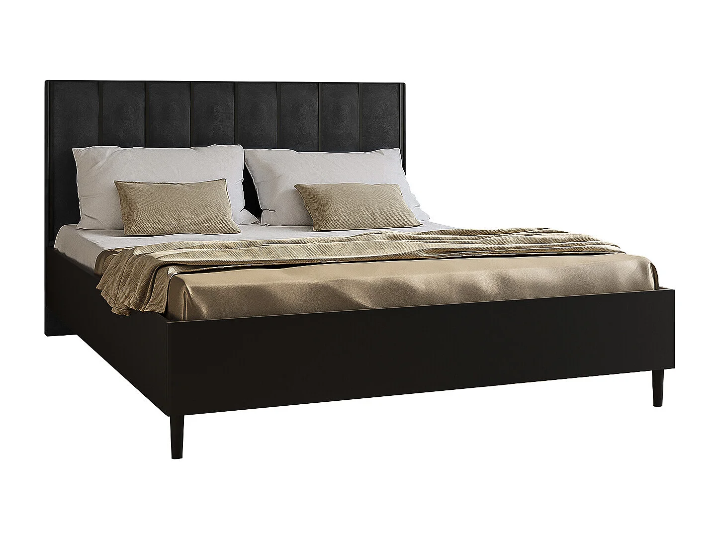 Doppelbett Luk I 160 x 200 cm ohne Matratze Bett mit Lattenrost Jugendbett Kopfteil mit Bettkasten ohne Nachttisch (schwarz, Jasmine 100 - schwarz)