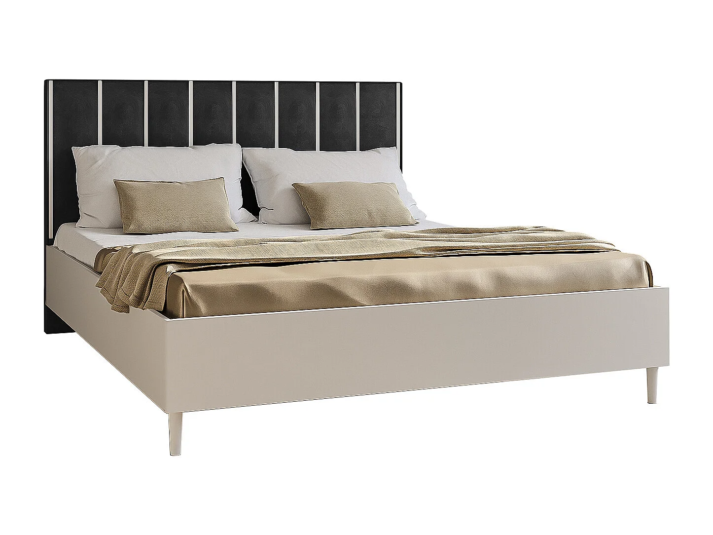 Doppelbett Luk I 160 x 200 cm ohne Matratze Bett mit Lattenrost Jugendbett Kopfteil mit Bettkasten ohne Nachttisch (weiß, Jasmine 100 - schwarz)