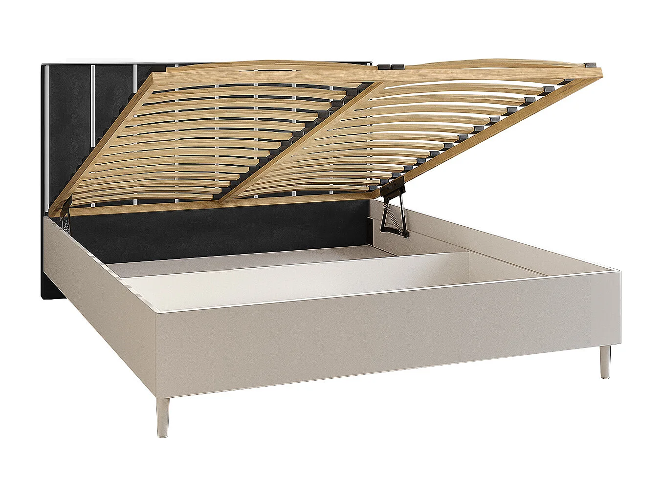 Doppelbett Luk I 160 x 200 cm ohne Matratze Bett mit Lattenrost Jugendbett Kopfteil mit Bettkasten ohne Nachttisch (weiß, Jasmine 100 - schwarz)