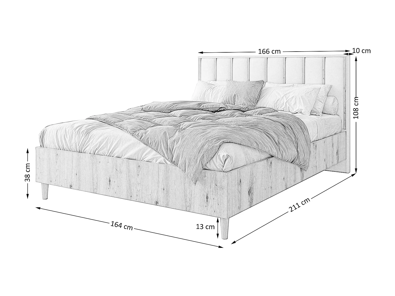 Doppelbett Luk I 160 x 200 cm ohne Matratze Bett mit Lattenrost Jugendbett Kopfteil mit Bettkasten ohne Nachttisch (artisan, Jasmine 100 - schwarz)