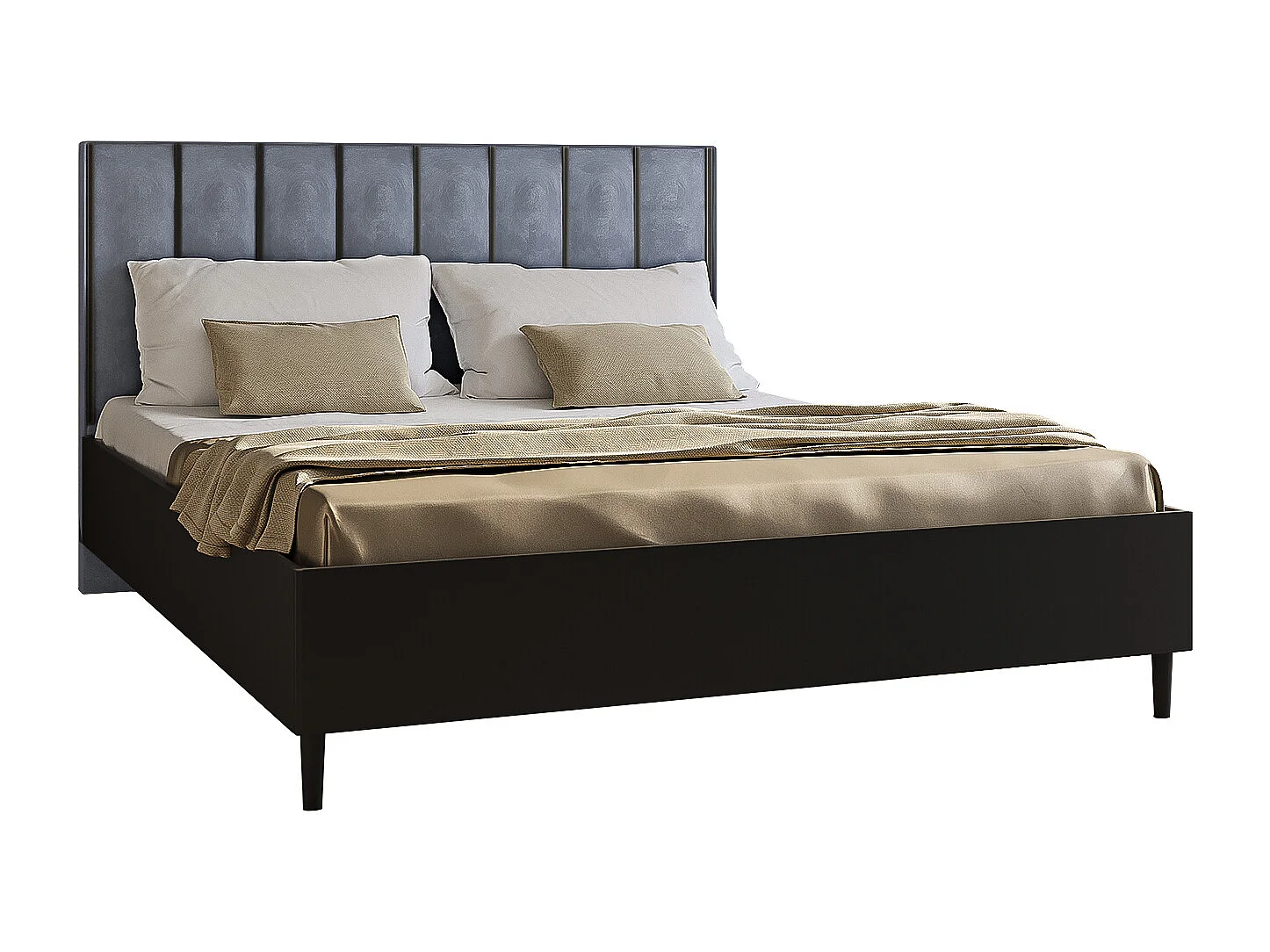 Doppelbett Luk I 160 x 200 cm ohne Matratze Bett mit Lattenrost Jugendbett Kopfteil mit Bettkasten ohne Nachttisch (schwarz, Jasmine 90 - grau)