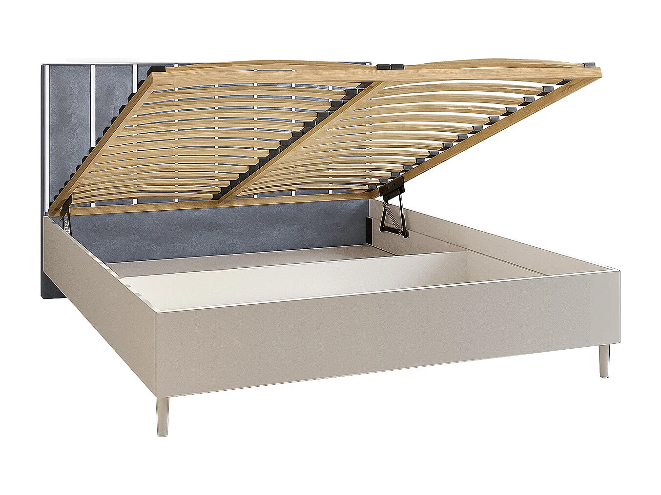 Doppelbett Luk I 160 x 200 cm ohne Matratze Bett mit Lattenrost Jugendbett Kopfteil mit Bettkasten ohne Nachttisch (weiß, Jasmine 90 - grau)