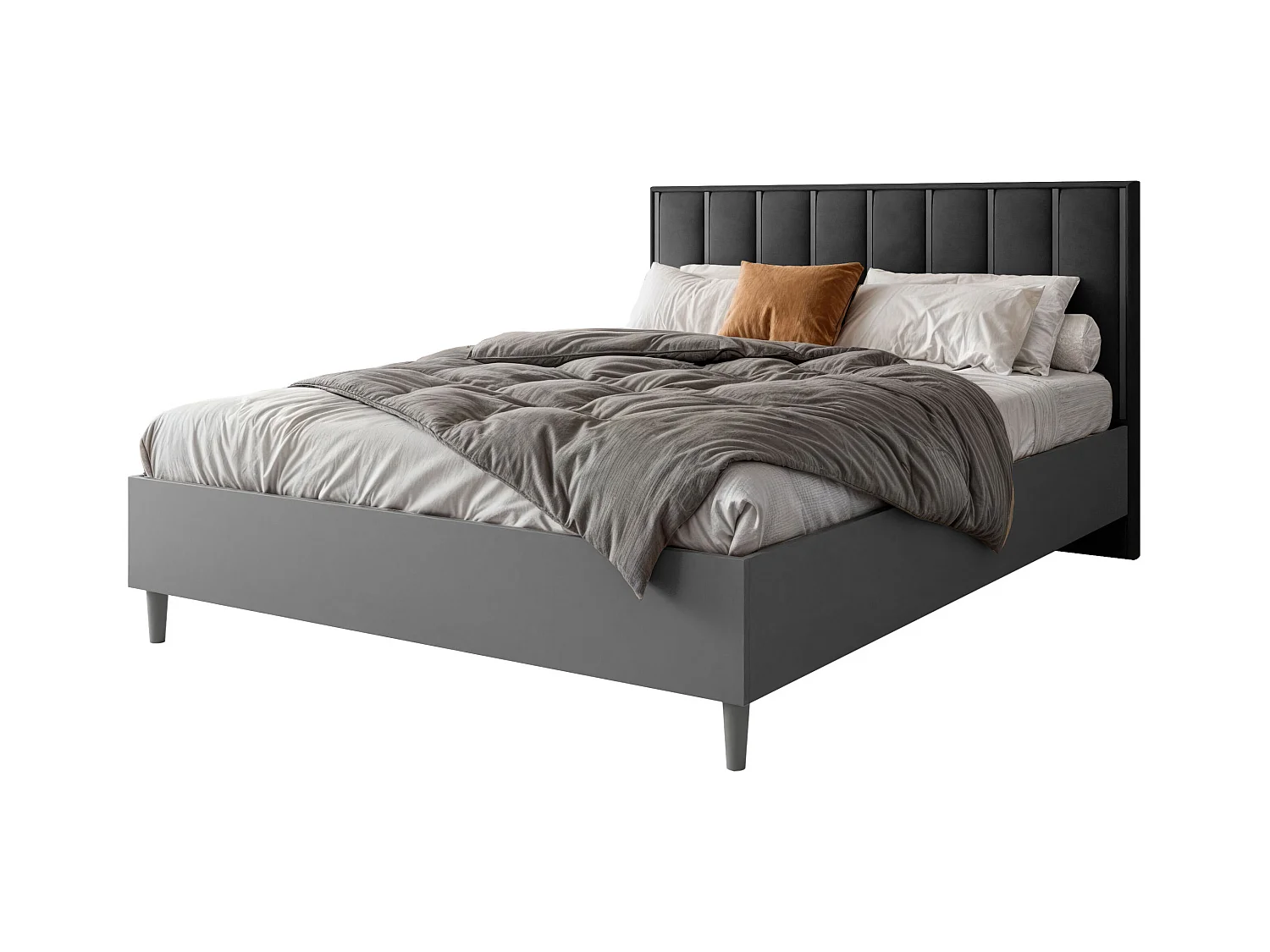 Doppelbett Luk I 160 x 200 cm ohne Matratze Bett mit Lattenrost Jugendbett Kopfteil mit Bettkasten ohne Nachttisch (grau, Jasmine 100 - schwarz)