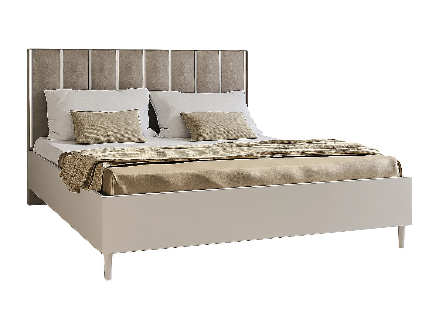Doppelbett Luk I 160 x 200 cm ohne Matratze Bett mit Lattenrost Jugendbett Kopfteil mit Bettkasten ohne Nachttisch (weiß, Jasmine 21 - beige)