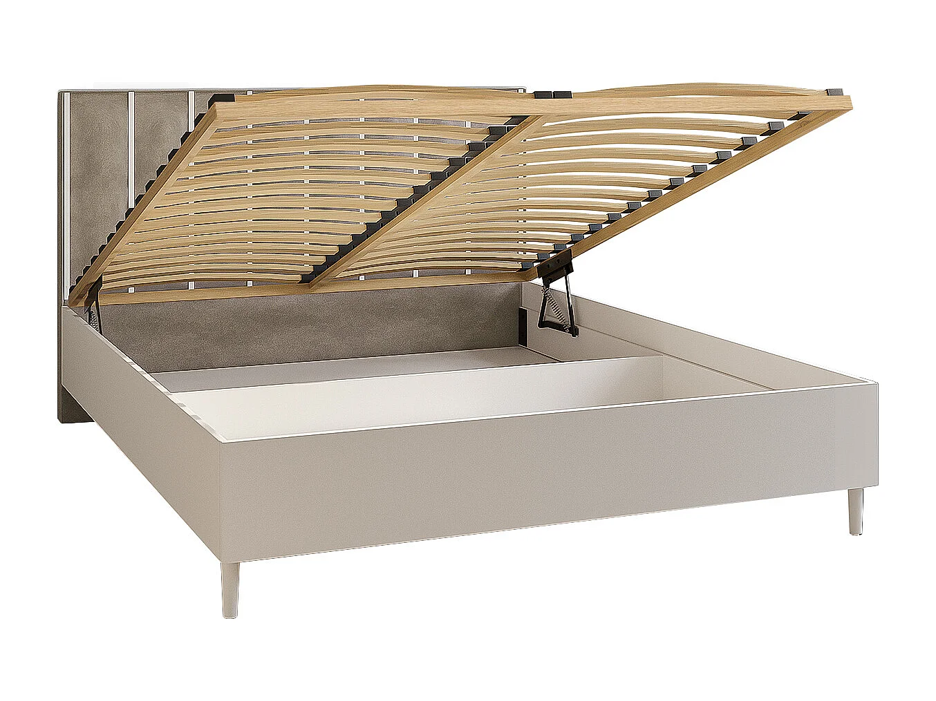 Doppelbett Luk I 160 x 200 cm ohne Matratze Bett mit Lattenrost Jugendbett Kopfteil mit Bettkasten ohne Nachttisch (weiß, Jasmine 21 - beige)