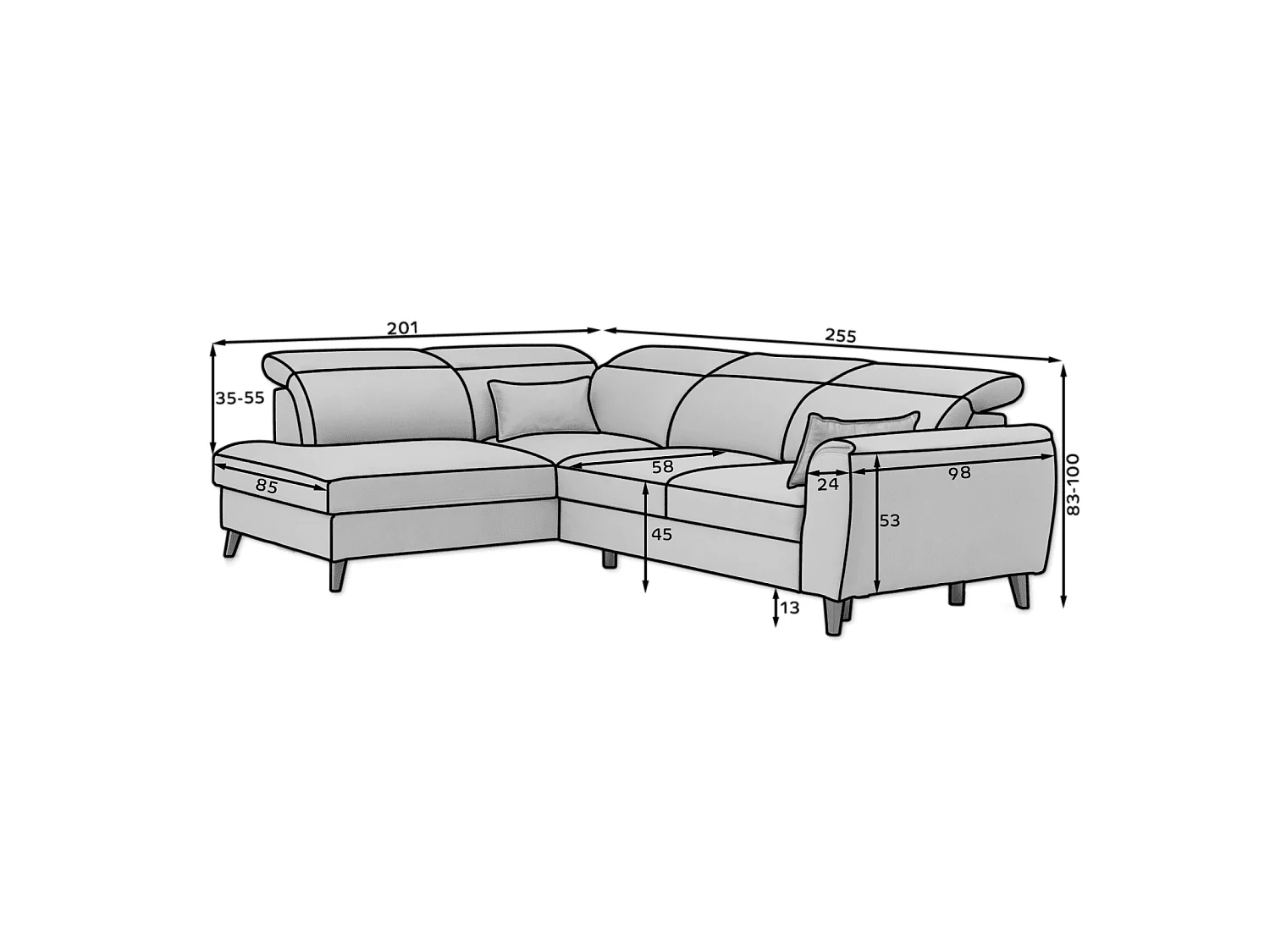 Ecksofa Dino R/Stoffbezug/Gelb