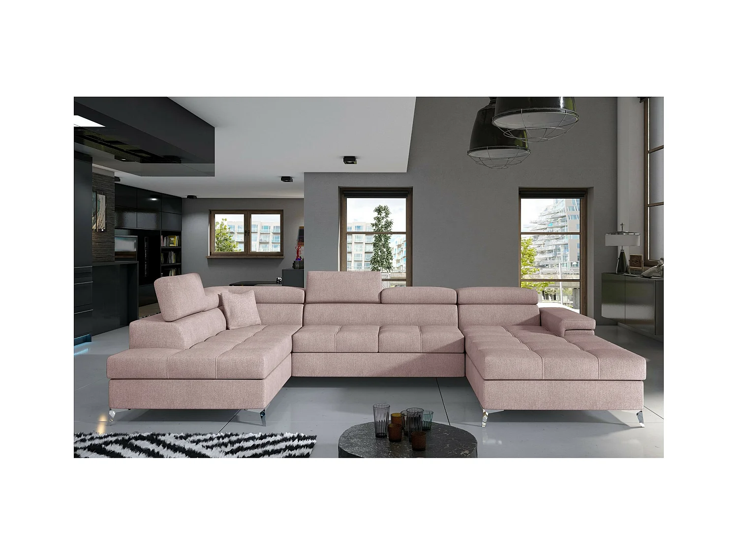 Ecksofa Perano UL/Stoffbezug/Pnk