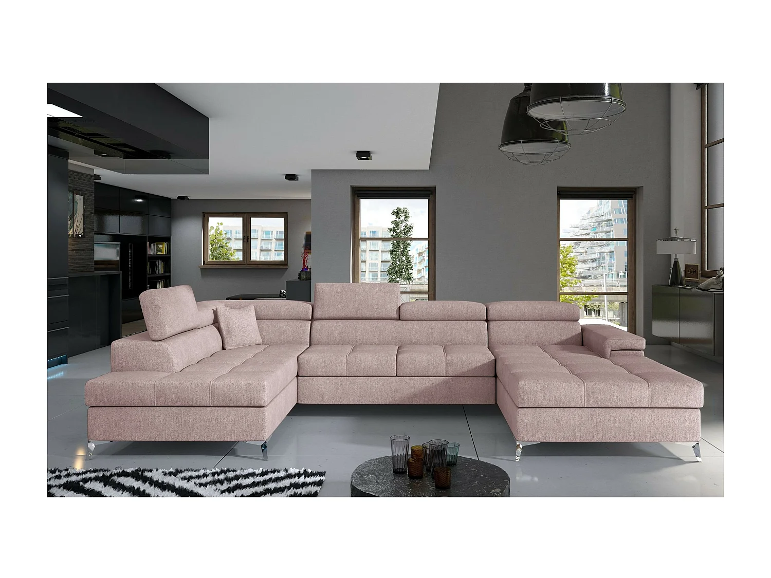 Ecksofa Perano UL/Stoffbezug/Pnk