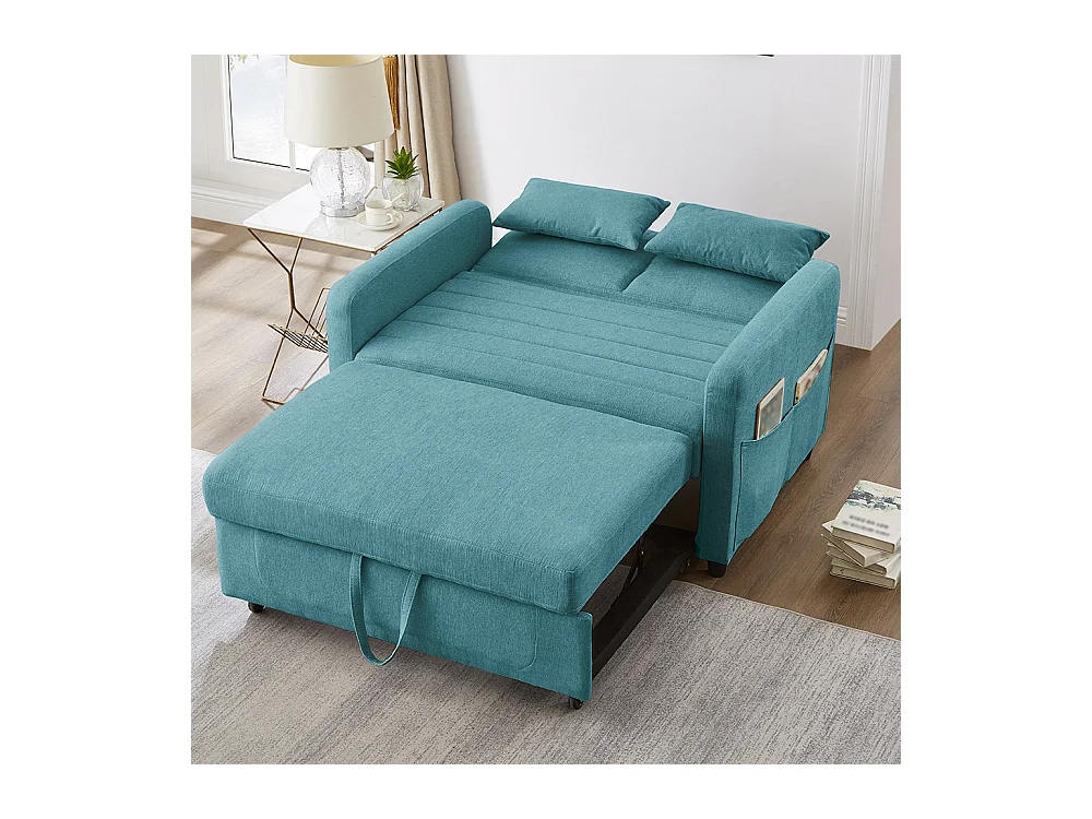 Canapé double pliant, design pliant, dossier réglable, tissu coton et lin, couleur bleu vert