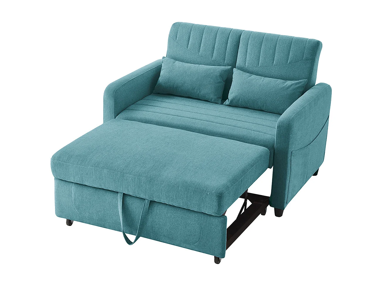 Canapé double pliant, design pliant, dossier réglable, tissu coton et lin, couleur bleu vert