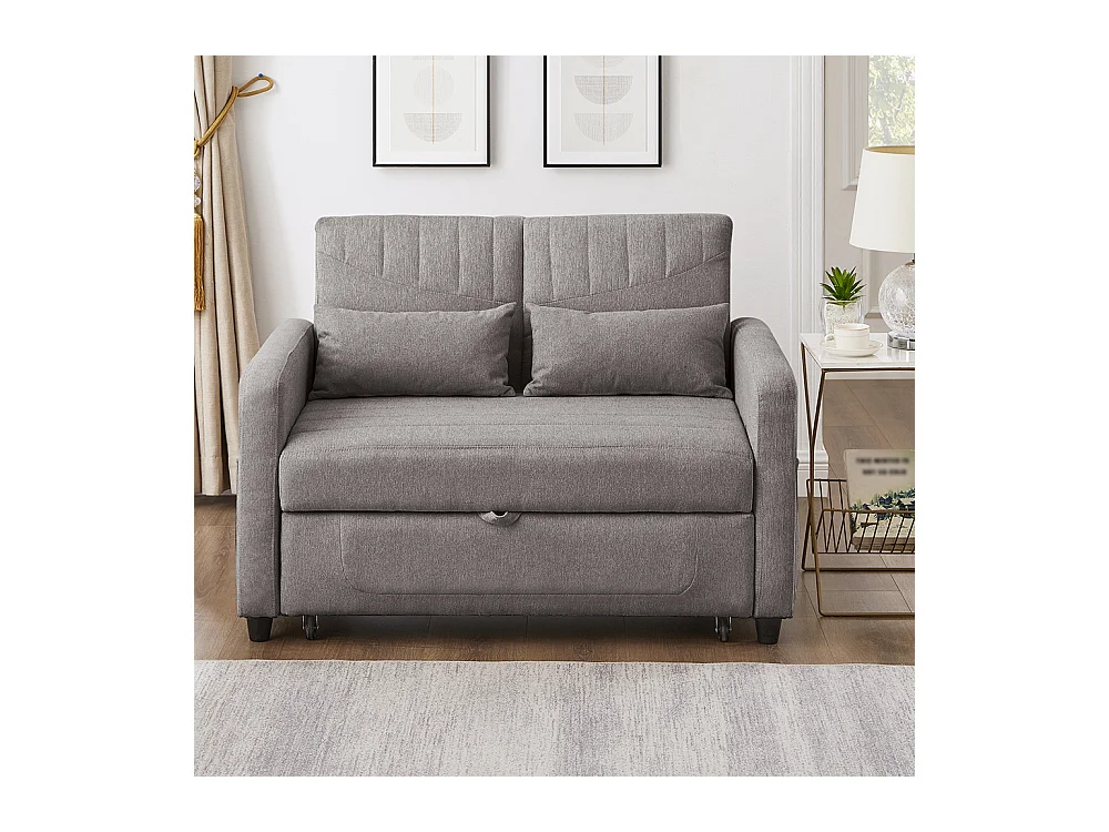 Canapé double pliant, design pliant, dossier réglable, tissu coton et lin,gris