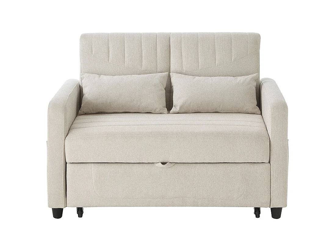 Canapé pliant deux places, design escamotable, dossier réglable, tissu coton et lin,beige