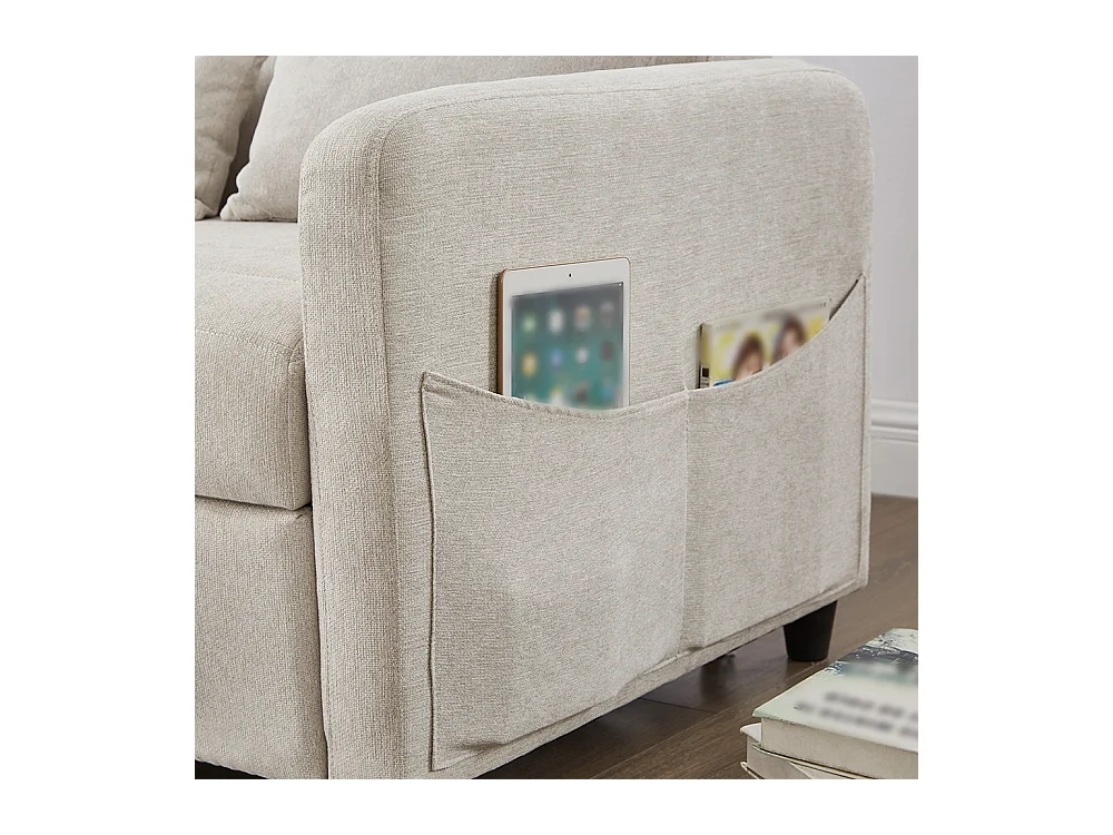 Canapé pliant deux places, design escamotable, dossier réglable, tissu coton et lin,beige