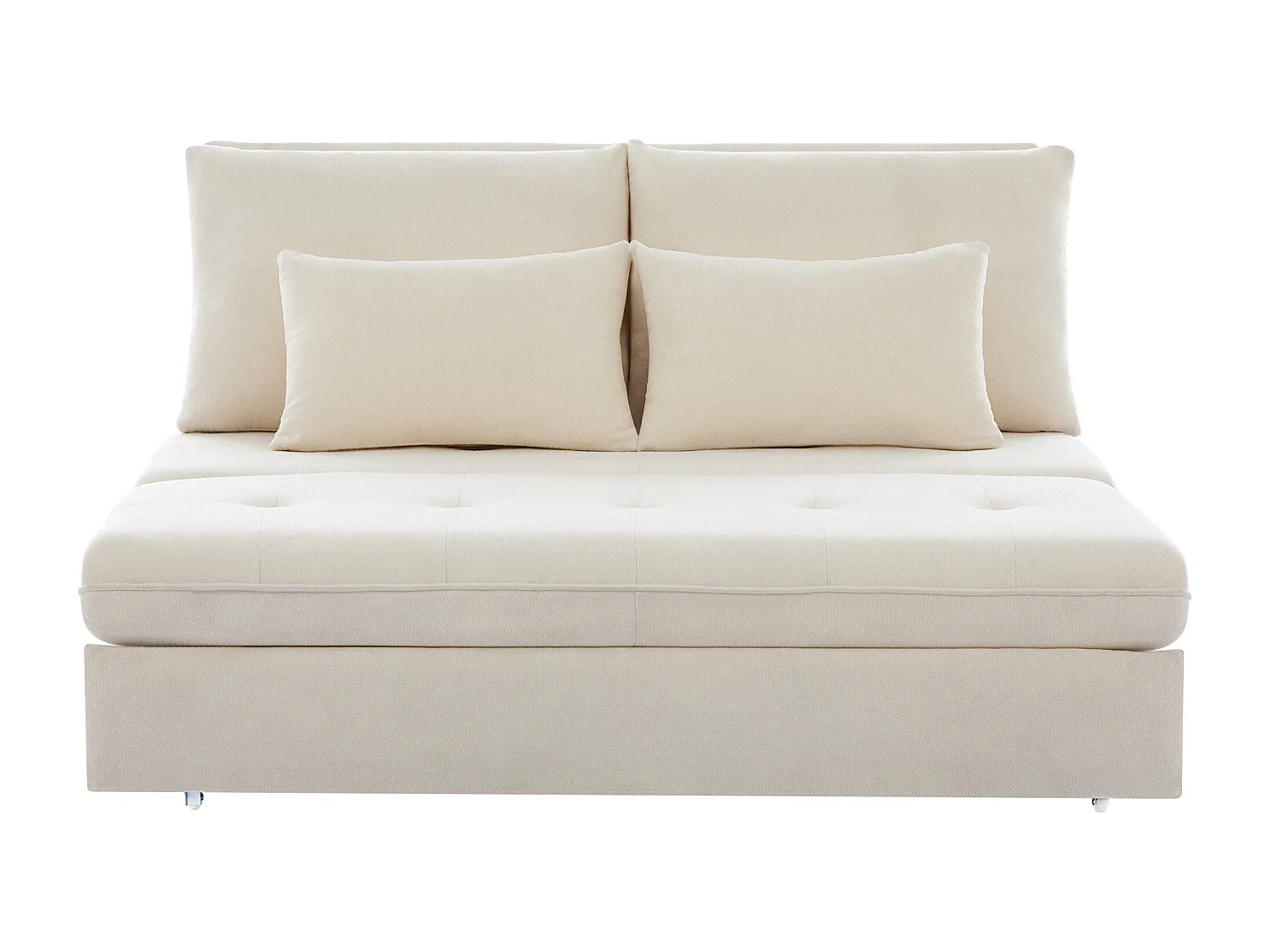 Canapé double, canapé-lit, tissu chenille, coussins épais, coffre de rangement extractible, beige