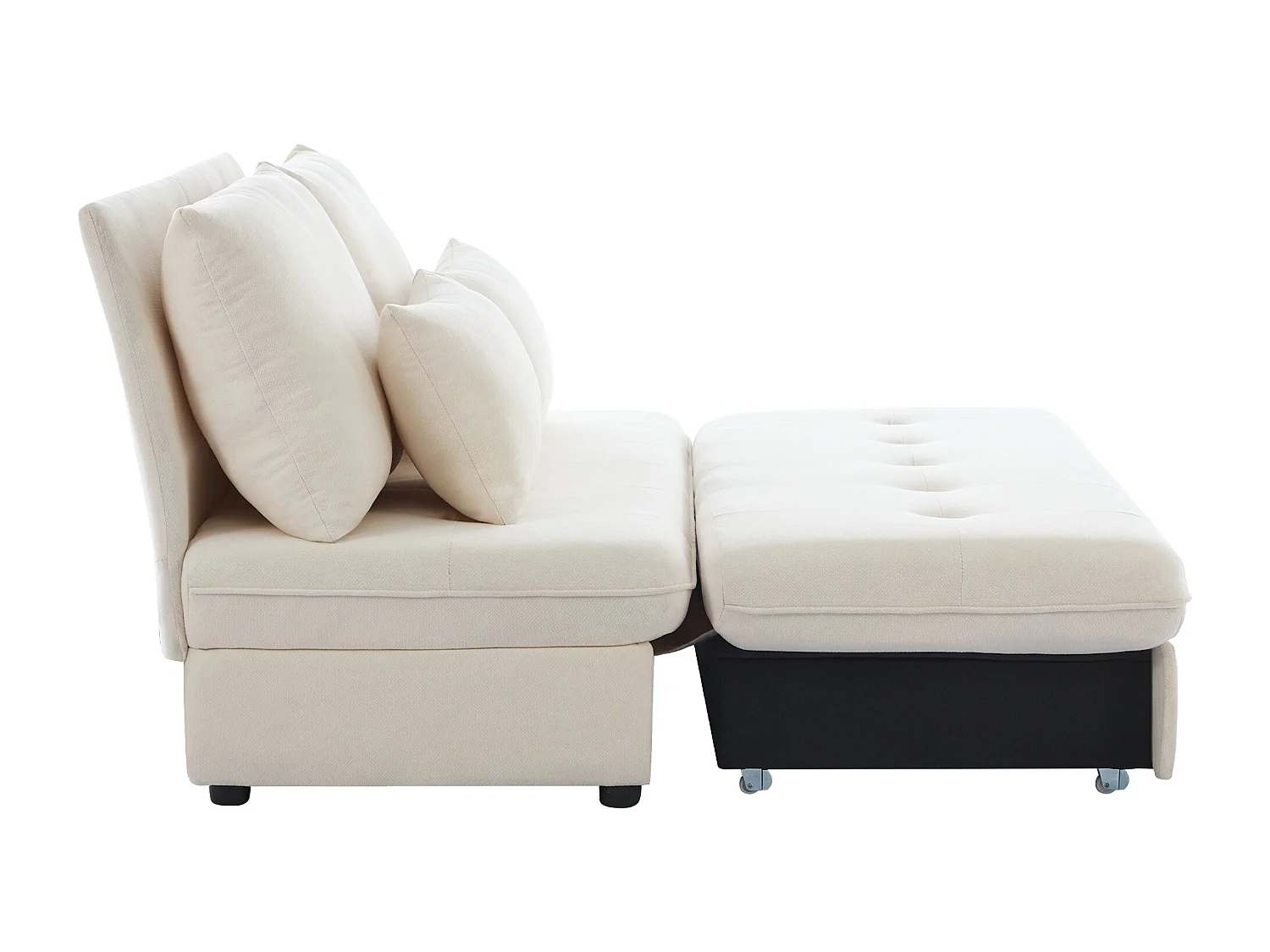 Canapé double, canapé-lit, tissu chenille, coussins épais, coffre de rangement extractible, beige