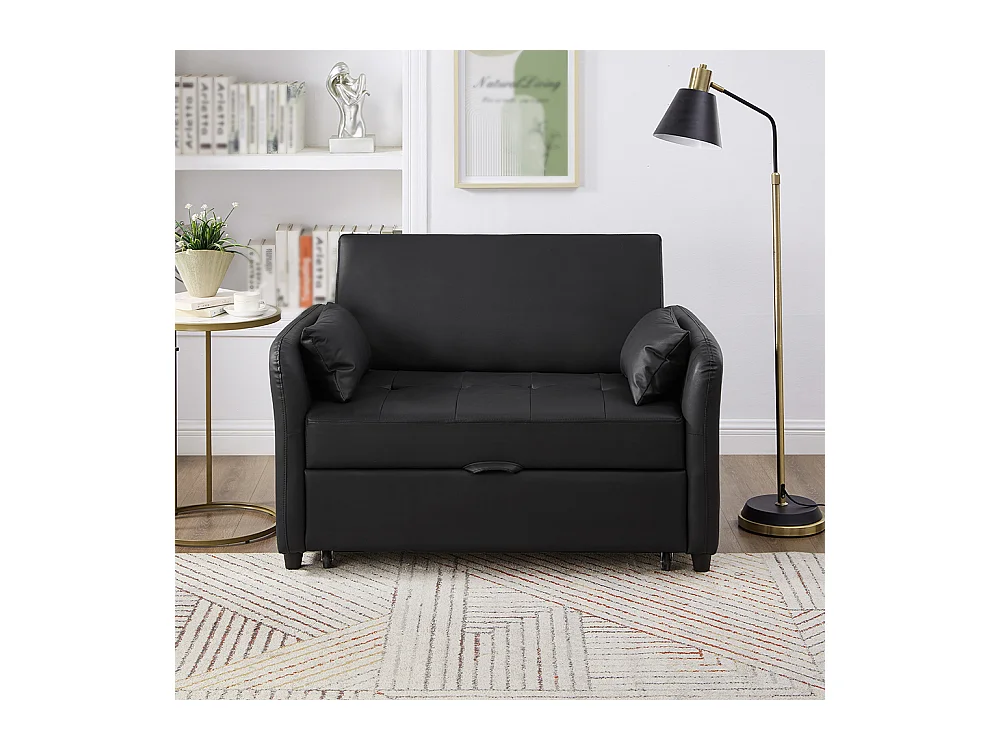 Canapé-lit extensible à deux places, dossier réglable, matériau PU imperméable, noir