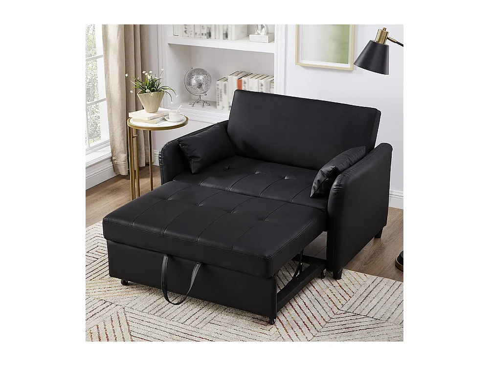 Canapé-lit extensible à deux places, dossier réglable, matériau PU imperméable, noir