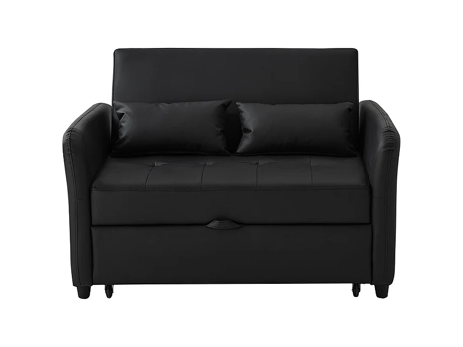 Canapé-lit extensible à deux places, dossier réglable, matériau PU imperméable, noir