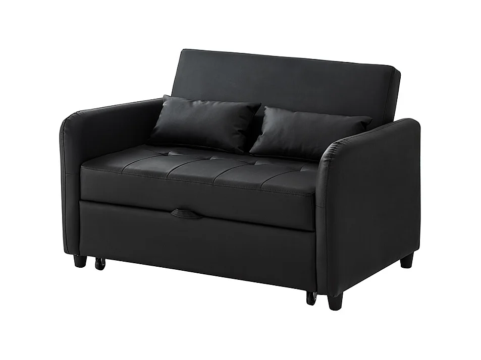 Canapé-lit extensible à deux places, dossier réglable, matériau PU imperméable, noir