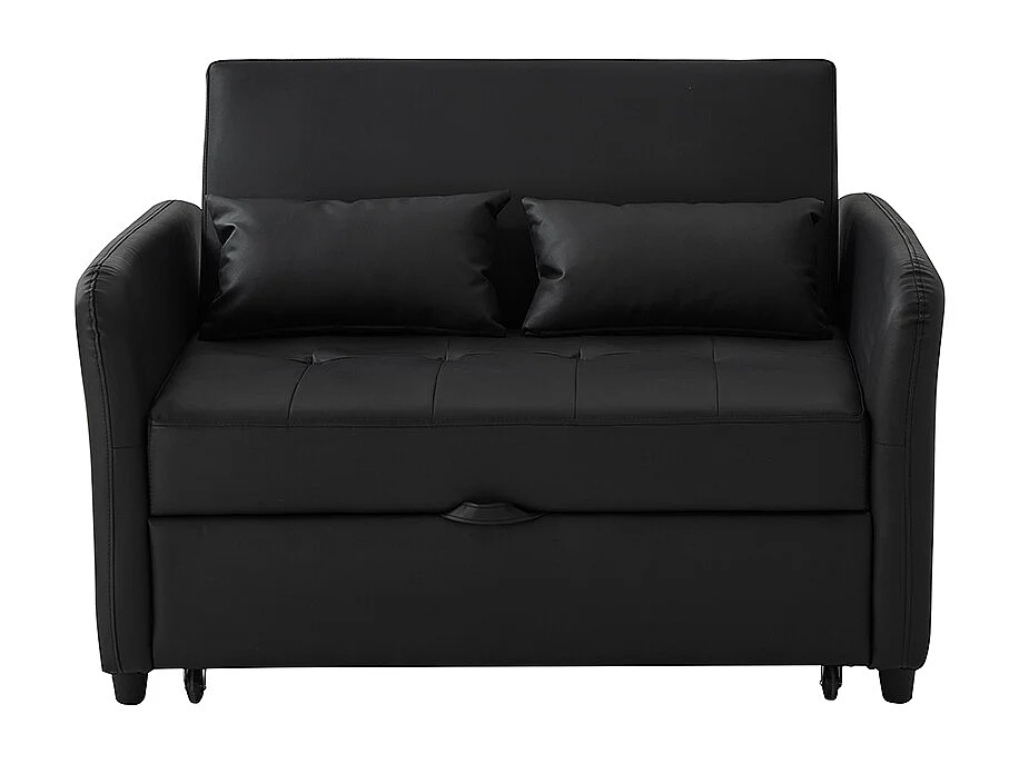 Canapé-lit extensible à deux places, dossier réglable, matériau PU imperméable, noir