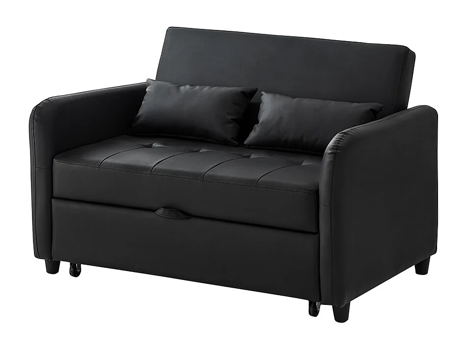 Canapé-lit extensible à deux places, dossier réglable, matériau PU imperméable, noir