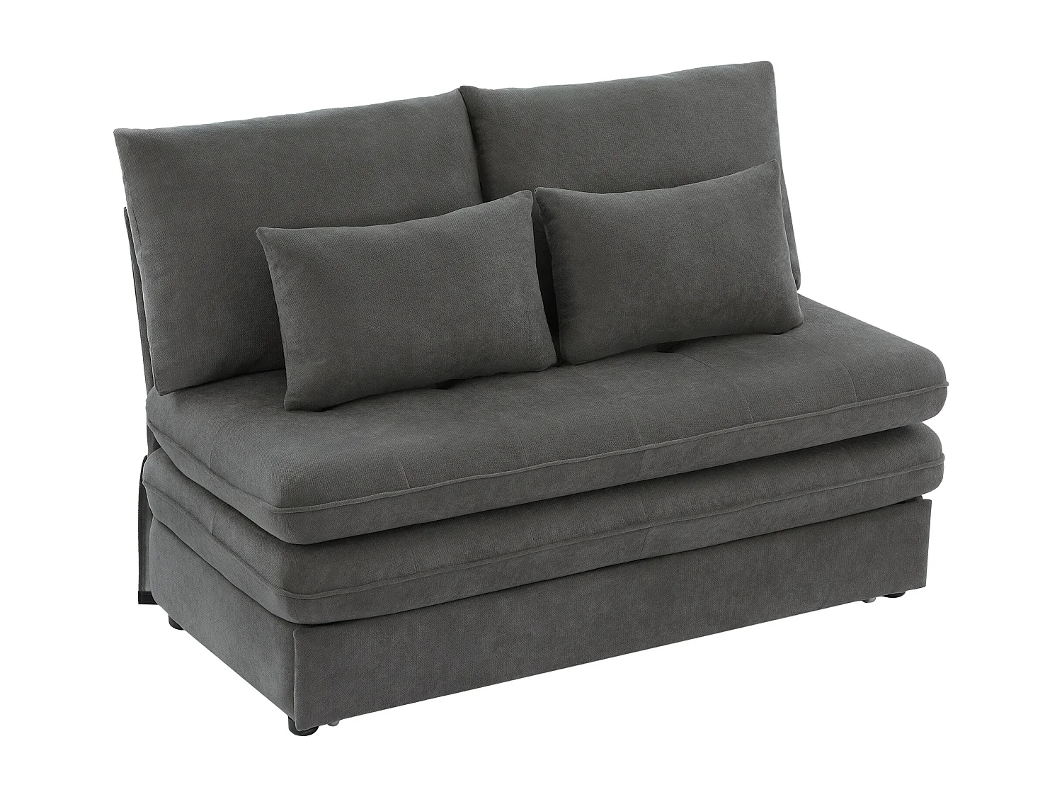 Sofá duplo, sofá-cama, tecido chenille, almofadas grossas, caixa de arrumação extraível, cinzento