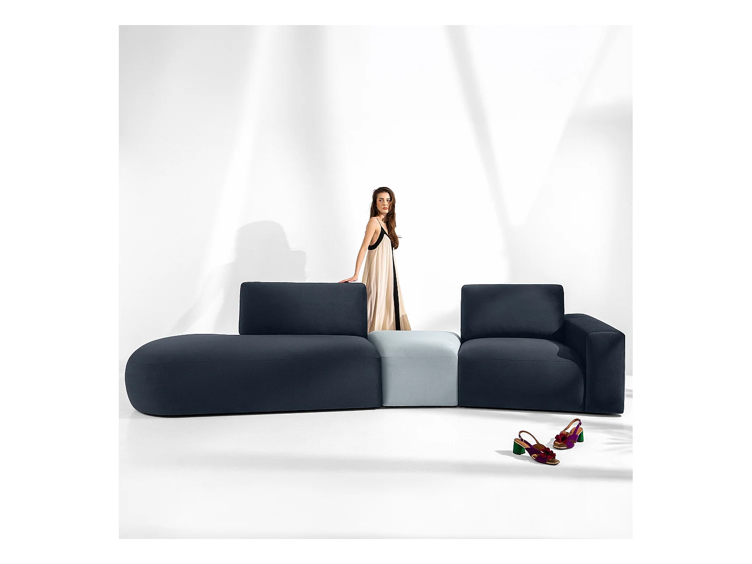 Ecksofa links - modern - ZUCCO - 4-Sitzer - Veloursstoff - Marineblau