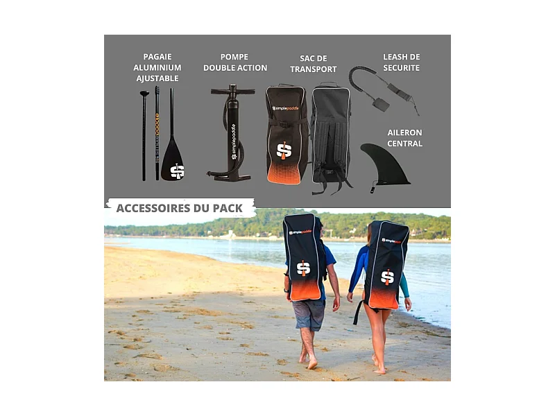 Paddle Gonflable UGAL 10'6 30'' 6" (315 x 76 x 15 cm) avec Pagaie, Leash, Pompe et Sac de Transport