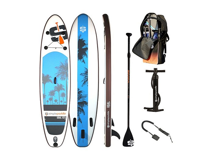 Paddle Gonflable 320x76x15CM/335x76x15CM en PVC avec Pagaie Alliage Aluminium Réglable Aileron Amovible Pompe Manuel 120KG MAX Bleu
