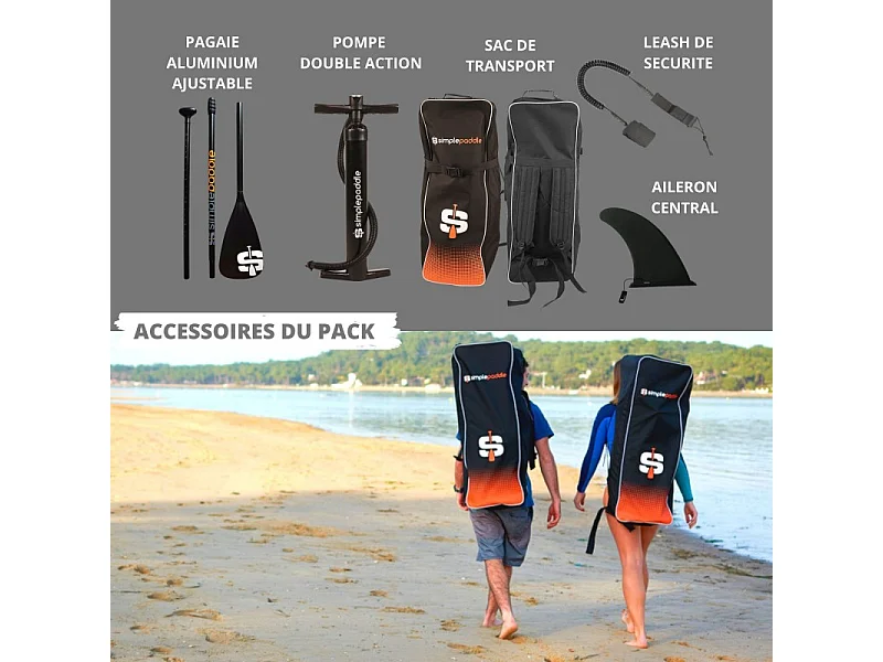 Paddle Gonflable UGAL 10'6 30'' 6" (315 x 76 x 15 cm) avec Pagaie, Leash, Pompe et Sac de Transport