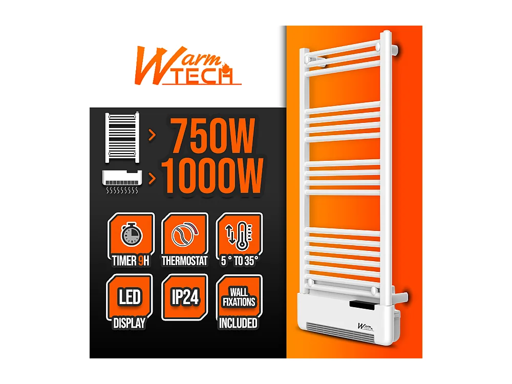 Radiateur sèche serviettes avec fluide 750W + soufflerie 1000W - Warm Tech