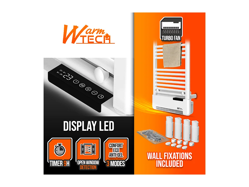 Radiateur sèche serviettes avec fluide 750W + soufflerie 1000W - Warm Tech