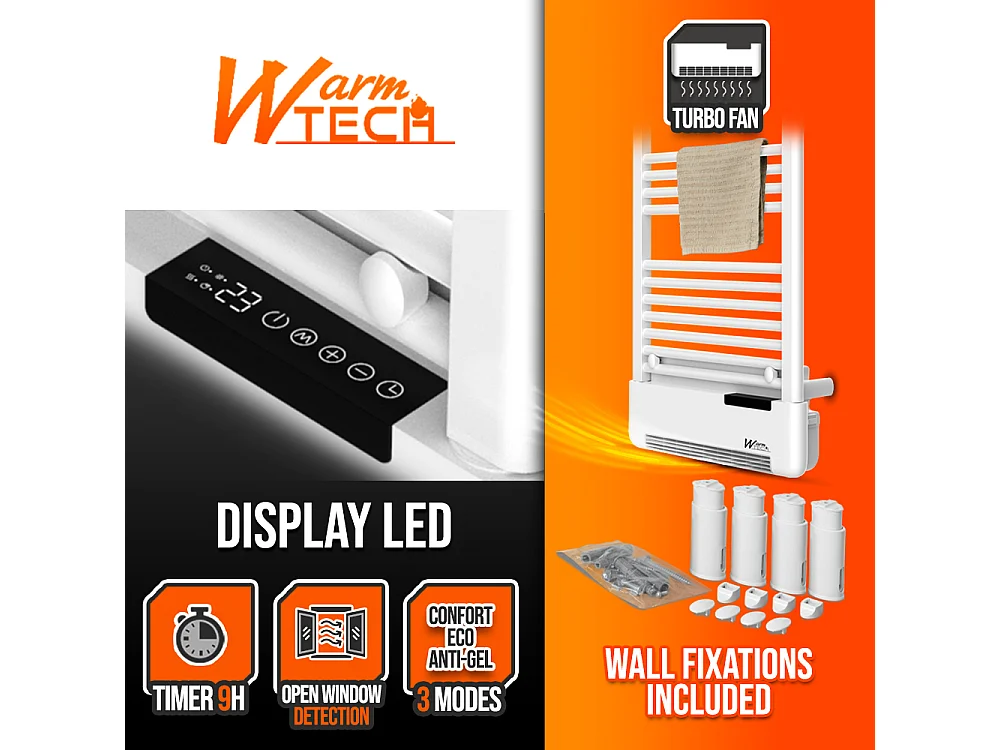 Radiateur sèche serviettes avec fluide 750W + soufflerie 1000W - Warm Tech