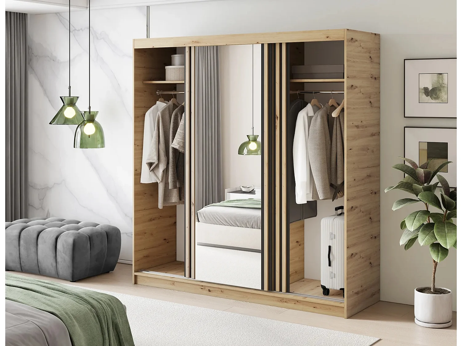 Armoire Platon (180 cm)/Portes coulissantes/Artisan