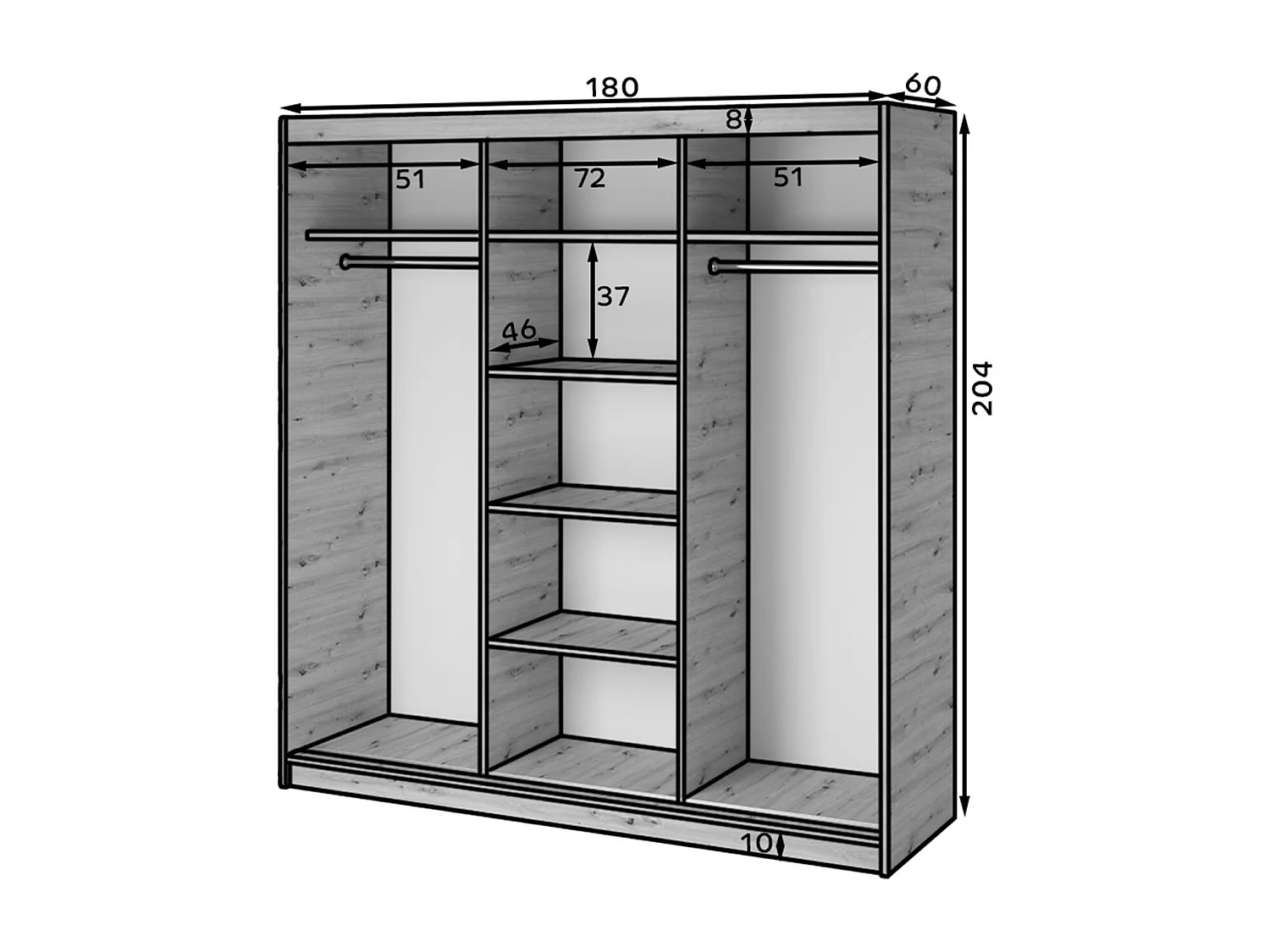 Armoire Platon (180 cm)/Portes coulissantes/Artisan
