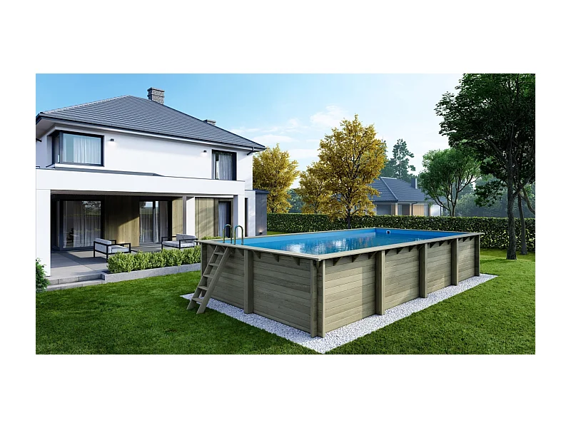 Piscine en bois Aqua 8.5x4.35 - H.1.45 m cadre en métal, sans dalle béton - BAS7309OSPU+SZA - ALTANKA