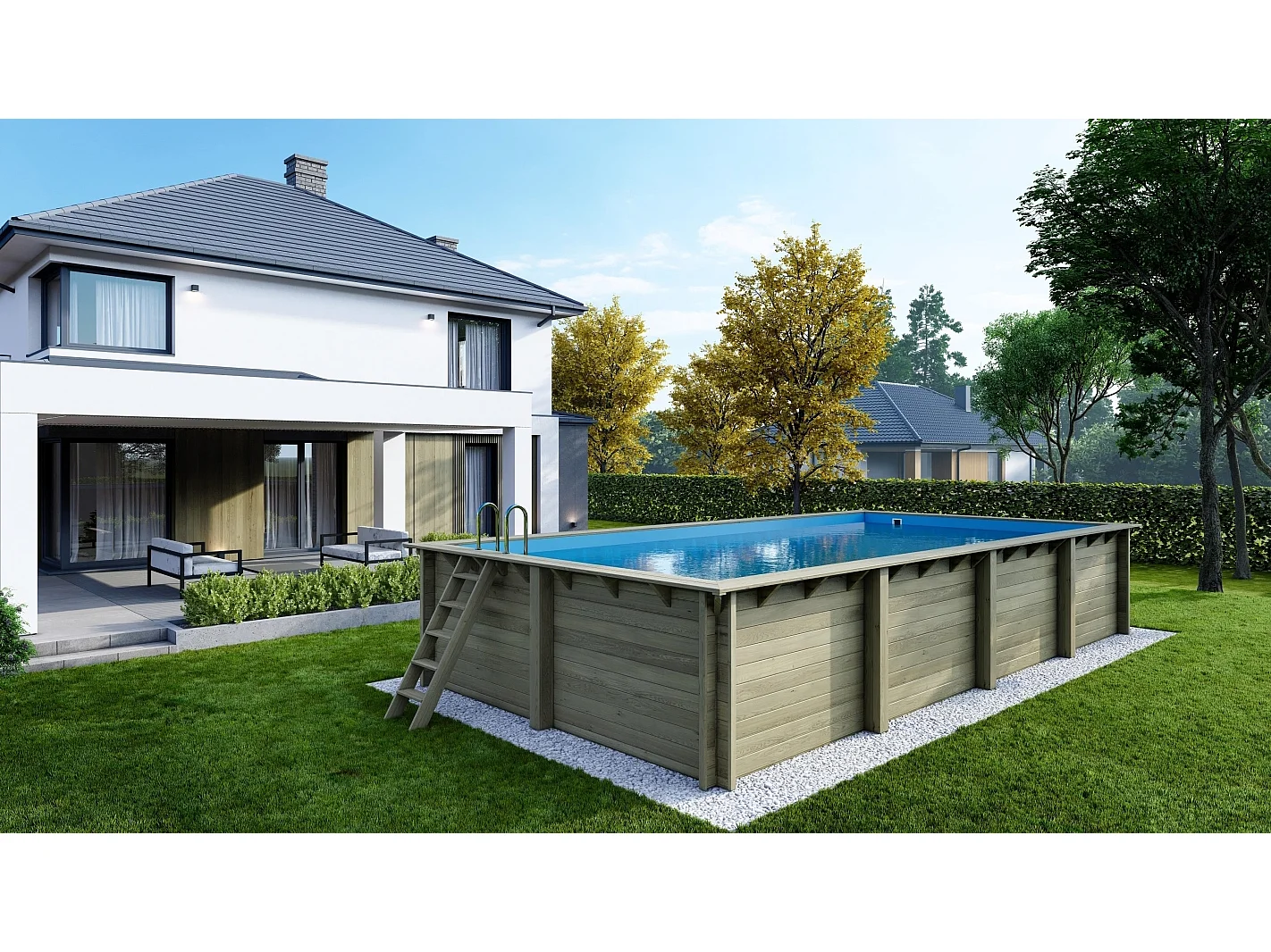 Piscina in legno Aqua 8.5x4.35 - H.1.45 m fissate su calcestruzzo esistente - BAS7309OSPL - ALTANKA