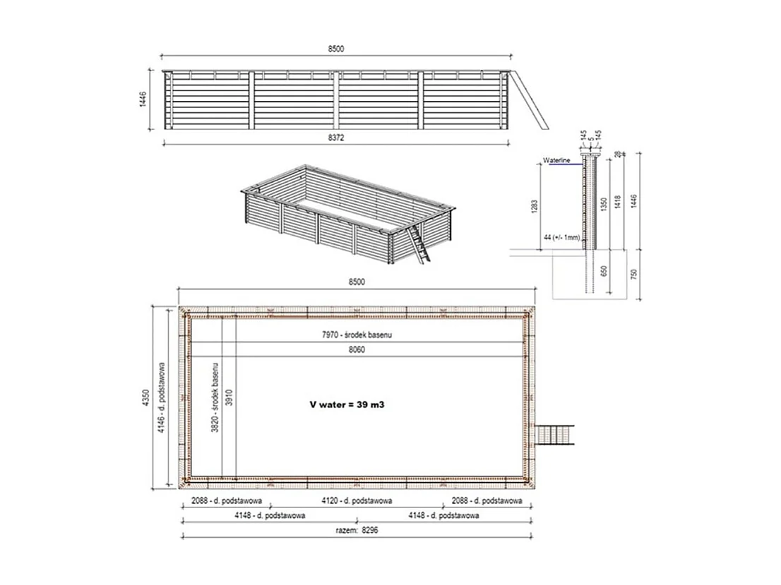 Piscine AQUA 8.5 x 4.35 - H.1.45 m, bleu pâle, cadre en métal - sans dalle - BAS7309OSPU - ALTANKA