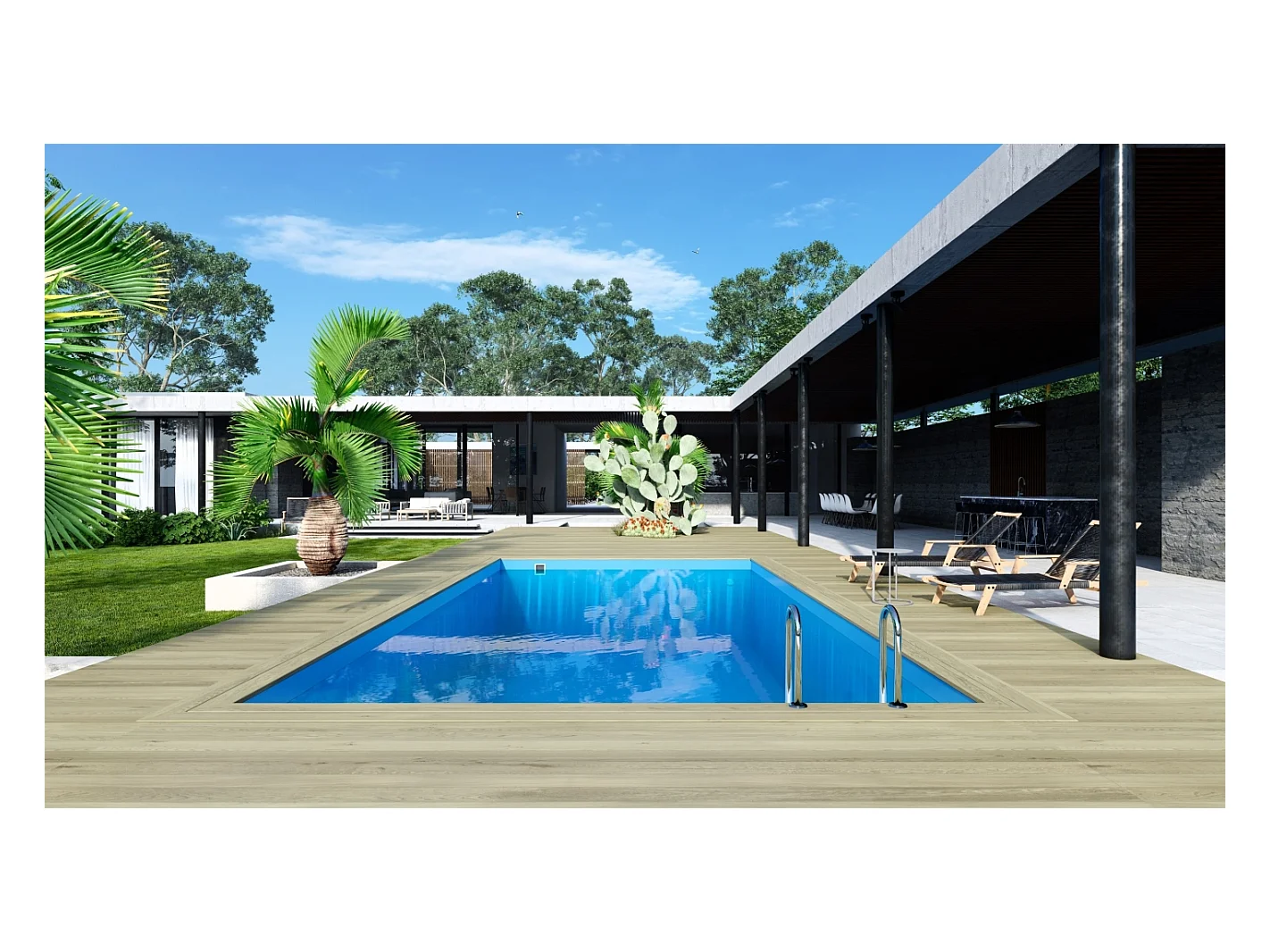 Piscine en bois Aqua 8.5x4.35 - H.1.45 m fixations à visser - BAS7309OSPL+SZA - ALTANKA